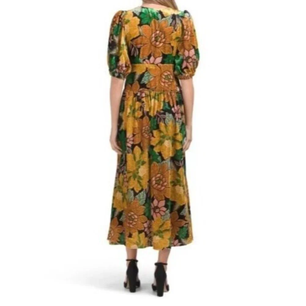 NWT $354 FARM RIO GARDEN VELVET MIDI DRESS US SIZE MEDIUM SOLD OUT EVERYWHERE! - Picture 6 of 11
